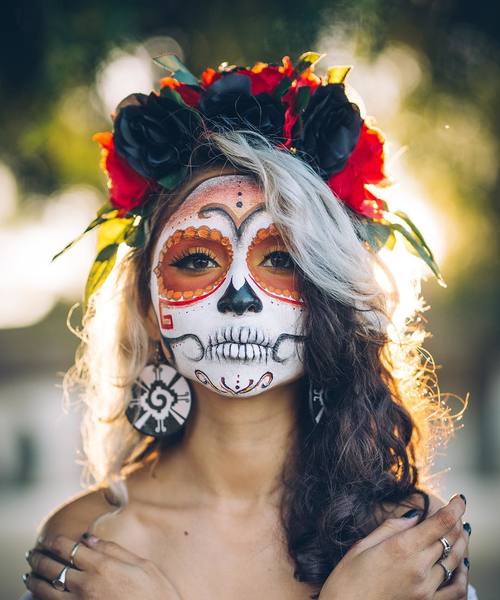 Débardeur Femme Motif Dia De Los Muertos - Tête De Mort Mexicaine Fleurie - Style Sugar Skull Coloré - 11